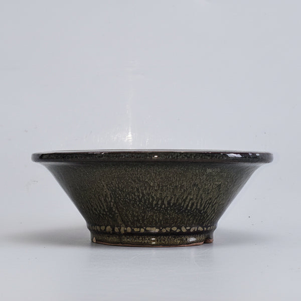 25cm Glazed Bonsai Pot | Round | 25cm x 10cm | Olive Green