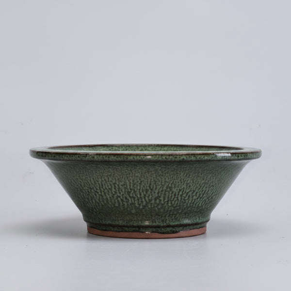 21cm Glazed Bonsai Pot | Round | 21cm x 9cm | Olive Green