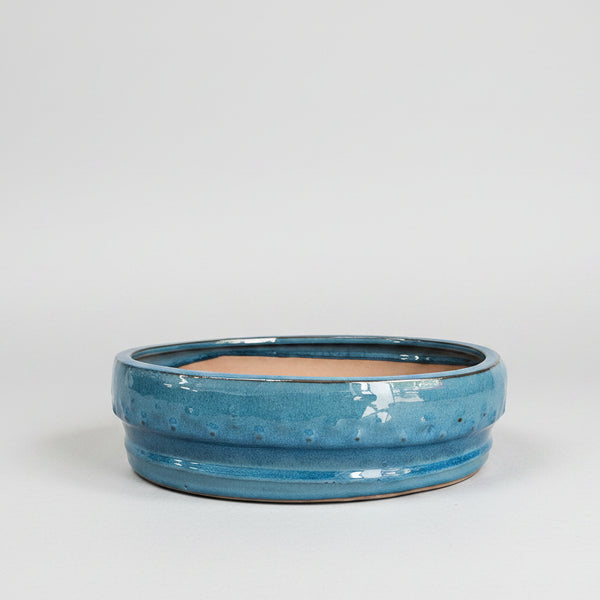 31cm Glazed Bonsai Pot | Round Drum Style | 31cm x 8cm | Blue