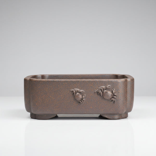 Premium Yixing Bonsai Pot | Unglazed Rectangle with Crab Detail | 16cm x 11cm x 6cm
