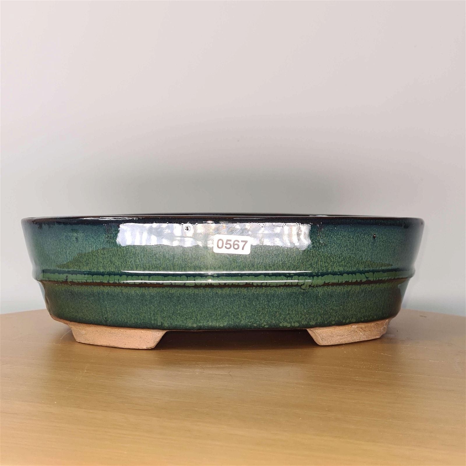 32cm Glazed Bonsai Pot | Oval | 32cm x 26cm x 7cm | Green