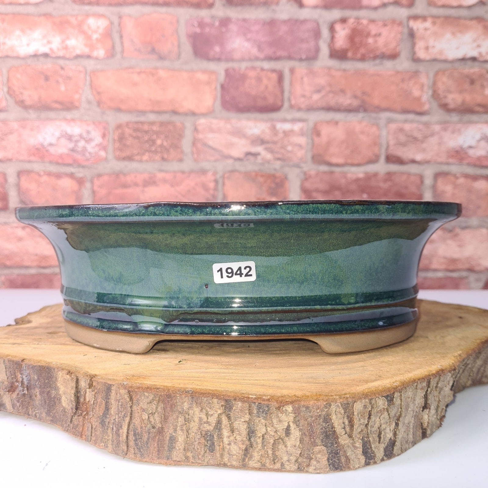 32cm Glazed Bonsai Pot | Oval | 32cm x 26cm x 7cm | Green main image 0
