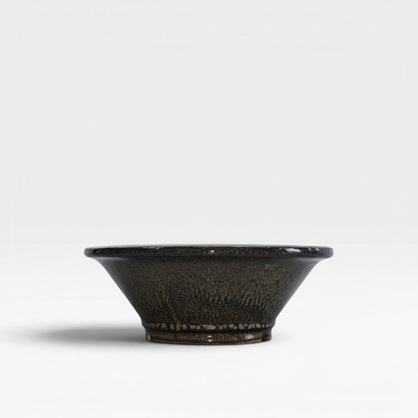 Yorkshire Bonsai 25cm round olive green glazed ceramic bonsai pot with drainage hole.