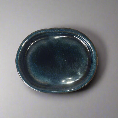 12cm Glazed Drip Tray | Oval | Blue - Yorkshire Bonsai