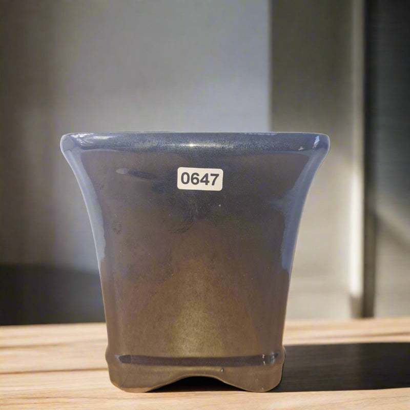 13cm Glazed Bonsai Pot | Cascade | 13cm x 13cm x 13cm | Black - Yorkshire Bonsai