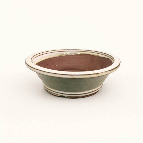 21cm Glazed Bonsai Pot | Round | 21cm x 9cm | Cream / White