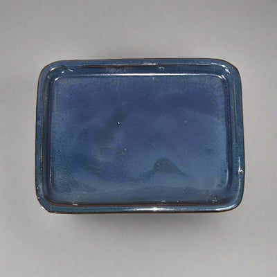 16cm Glazed Drip Tray | Rectangle | Blue - Yorkshire Bonsai