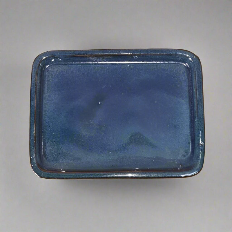 16cm Glazed Drip Tray | Rectangle | Blue - Yorkshire Bonsai