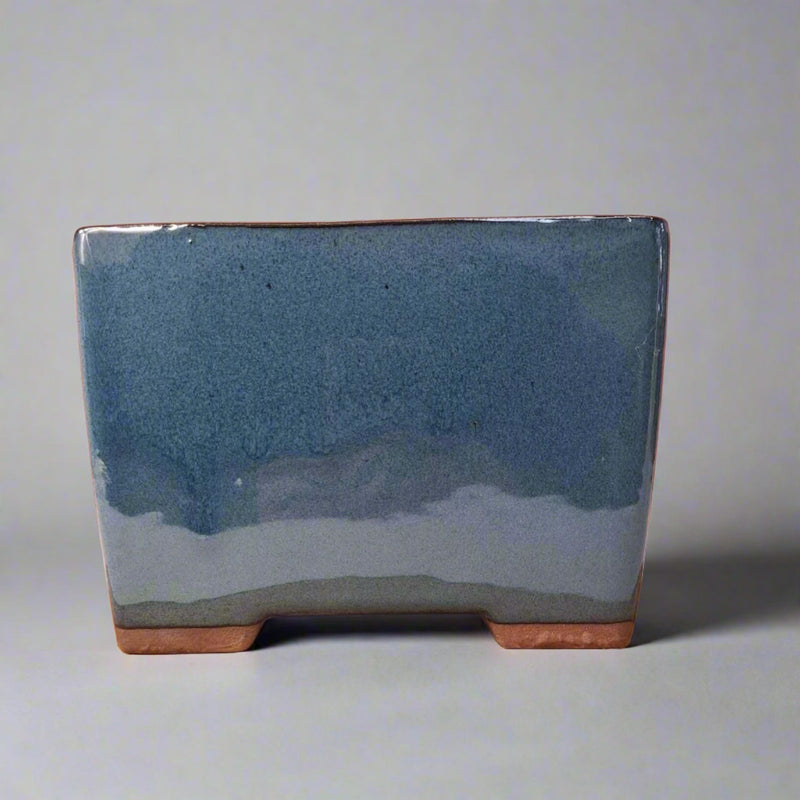 18cm Glazed Cascade Bonsai Pot | Square | 18cm x 18cm x 13cm | Blue - Yorkshire Bonsai