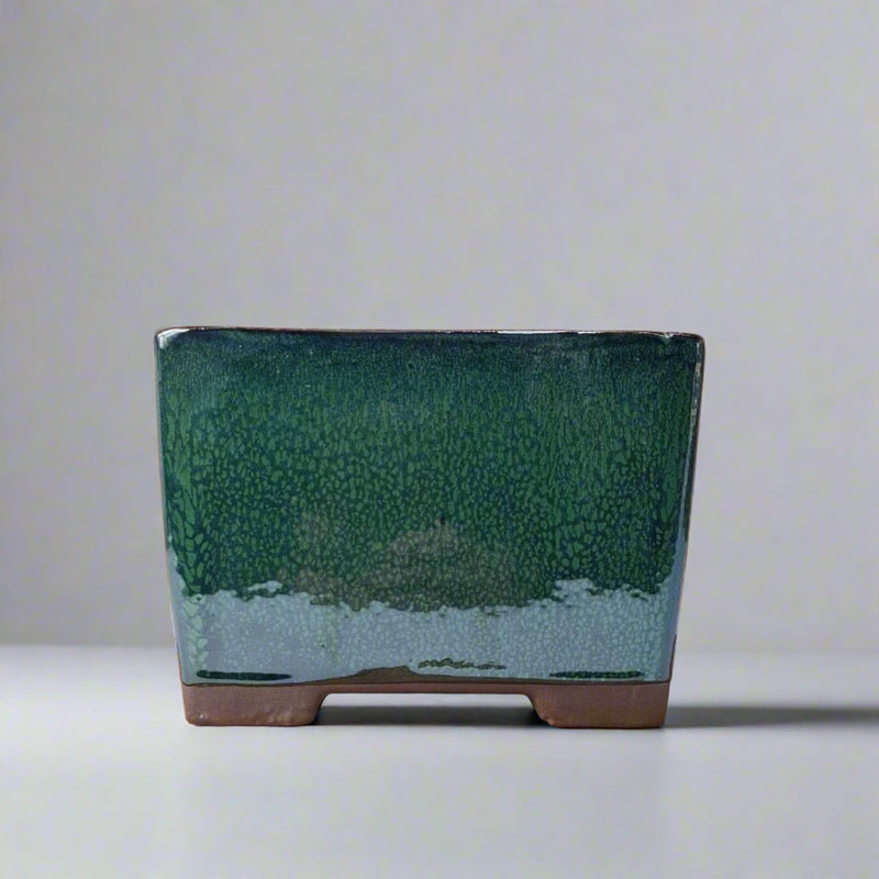 18cm Glazed Cascade Bonsai Pot | Square | 18cm x 18cm x 13cm | Green - Yorkshire Bonsai