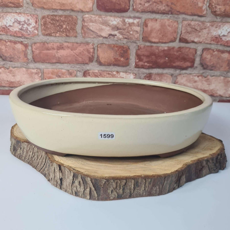 32cm Glazed Bonsai Pot | Oval | 32cm x 26cm x 7cm | White