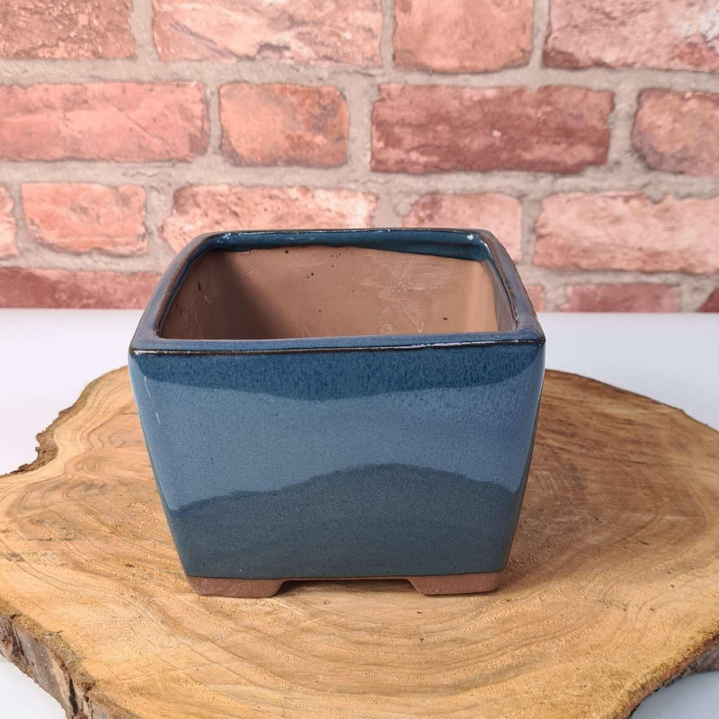 13cm Glazed Cascade Bonsai Pot | Square | 13cm x 13cm x 10cm | Blue