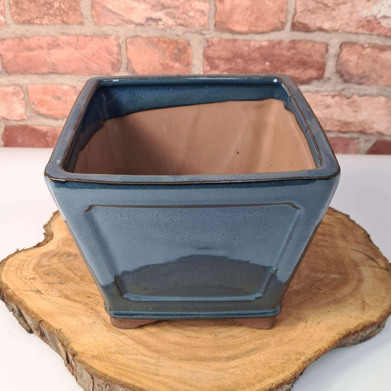19cm Glazed Cascade Bonsai Pot | Square | 19cm x 19cm x 14cm | Blue