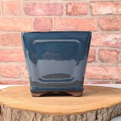 15cm Glazed Cascade Bonsai Pot | Square | 15cm x 15cm x 12cm | Blue
