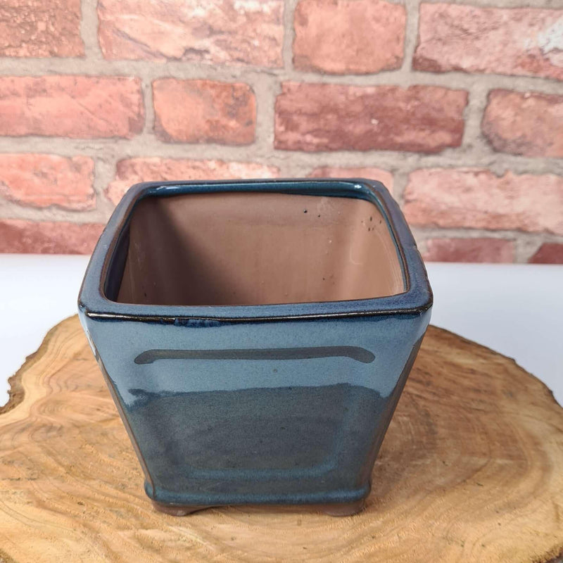 15cm Glazed Cascade Bonsai Pot | Square | 15cm x 15cm x 12cm | Blue