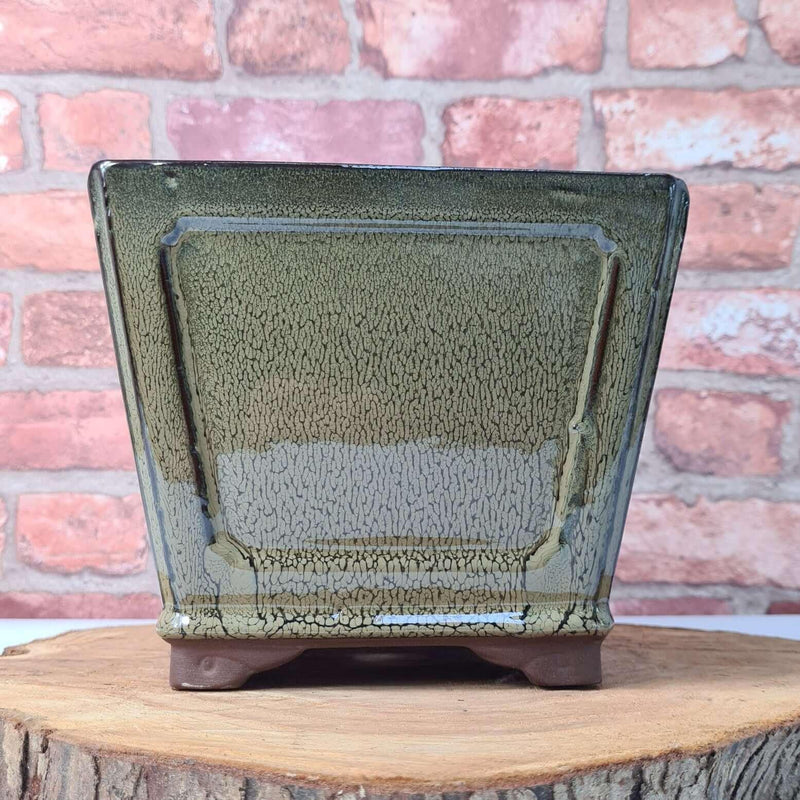 19cm Glazed Cascade Bonsai Pot | Square | 19cm x 19cm x 14cm | Green