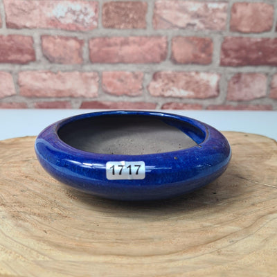 14cm Glazed Bonsai Pot | Round | 14cm x 4cm | Blue - Yorkshire Bonsai