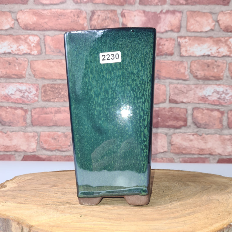 9cm Glazed Bonsai Pot | Cascade | 9cm x 17cm | Dark Green