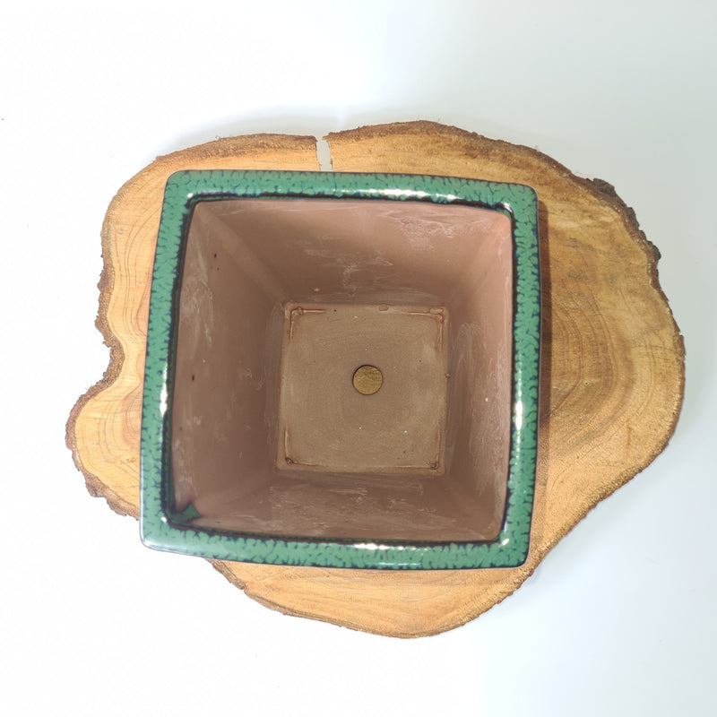 13cm Glazed Bonsai Pot | Cascade | 13cm x 19cm | Dark Green