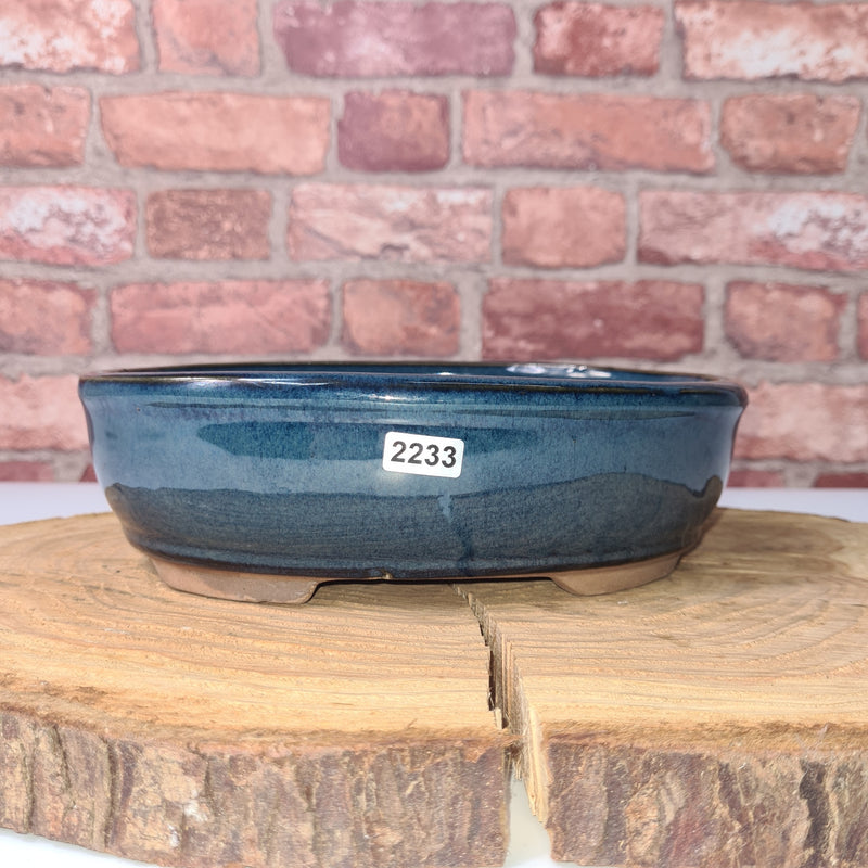 21cm Glazed Bonsai Pot | Oval | 21cm x 16cm x 7cm | Blue
