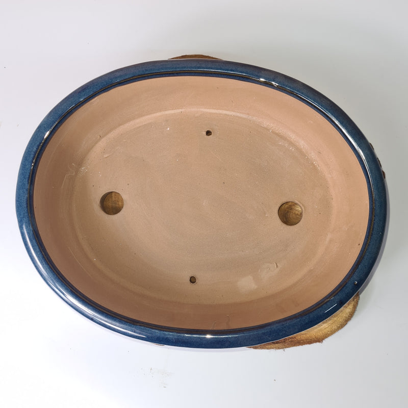 32cm Glazed Bonsai Pot | Oval | 32cm x 25cm x 9cm | Blue