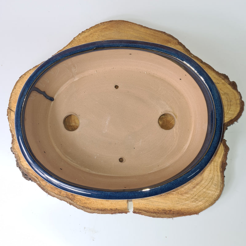 27cm Glazed Bonsai Pot | Oval | 27cm x 21cm x 8cm | Blue