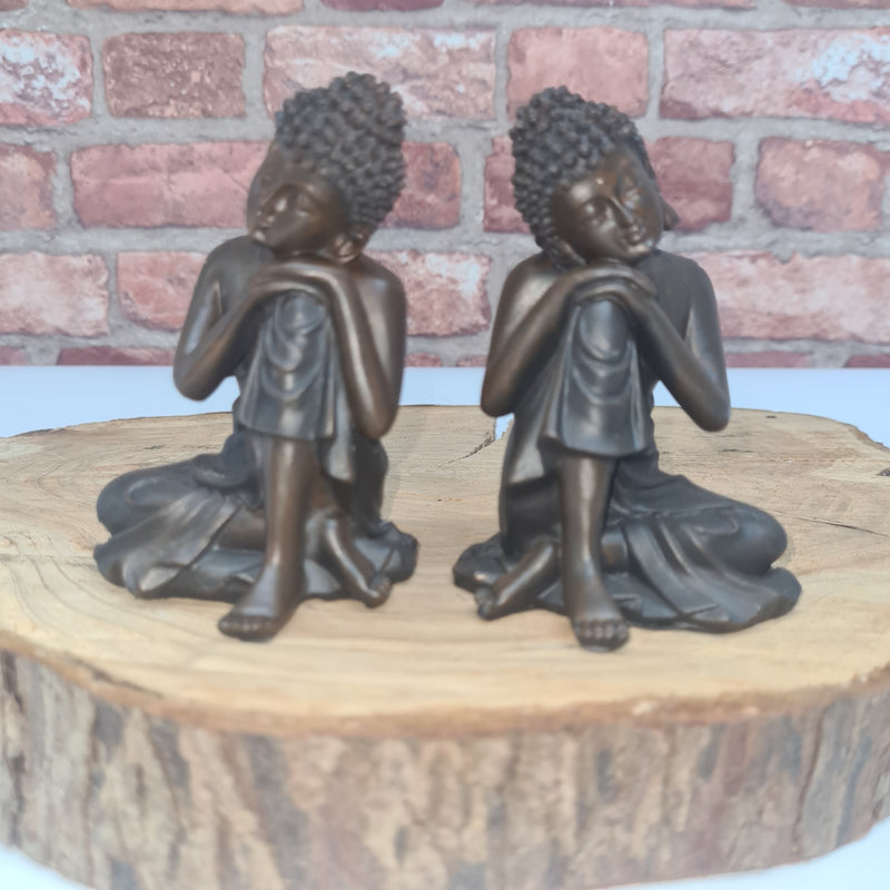 Thai Buddha | Brushed Wood Effect Resin Figurine (Left-Lean & Right-Lean)