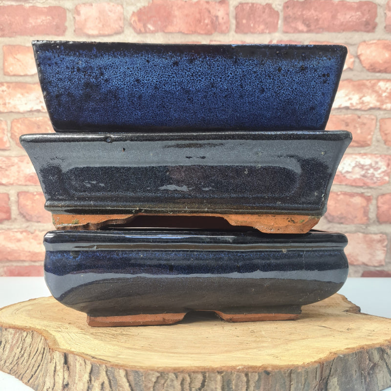 CLEARANCE 23cm Glazed Bonsai Pot | Rectangle | 23cm x 15cm x 7cm | Blue