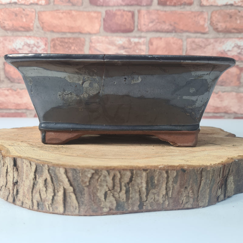 CLEARANCE 21cm Glazed Bonsai Pot | Rectangle | 21cm x 17cm x 8cm | Silver