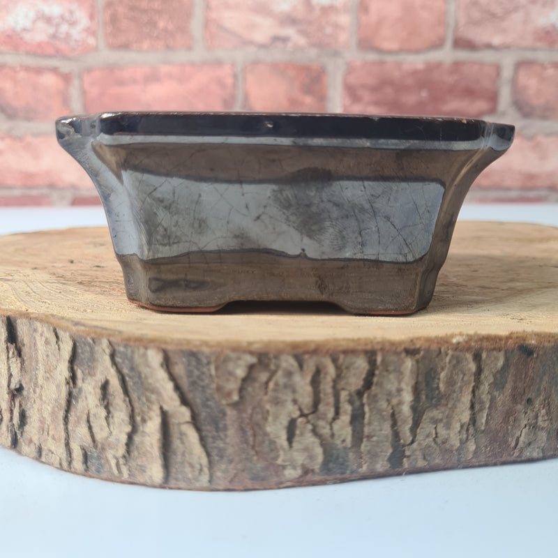 CLEARANCE 11cm Glazed Bonsai Pot | Rectangle | 11cm x 9cm x 5cm | Silver