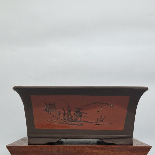 CLEARANCE: 31cm Painted Unglazed Bonsai Pot | Rectangle | 31cm x 22cm x 14cm | Brown