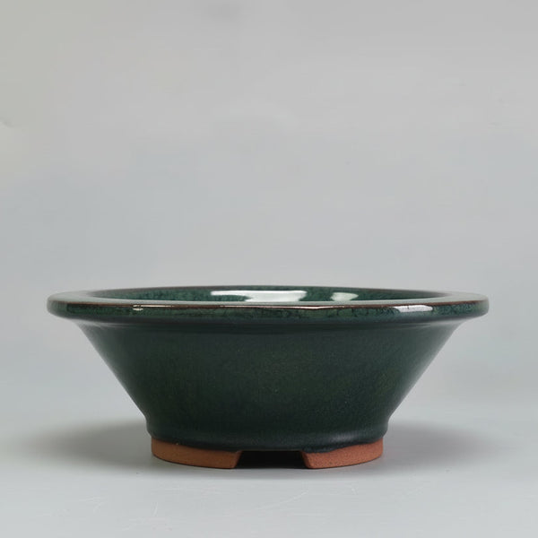 16cm Glazed Bonsai Pot | Round | 16cm x 6cm | Dark Green