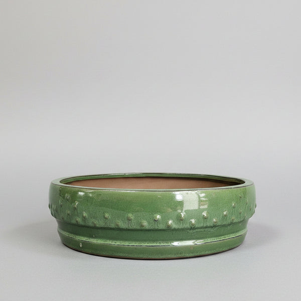 31cm Glazed Bonsai Pot | Round Drum Style | 31cm x 8cm | Green