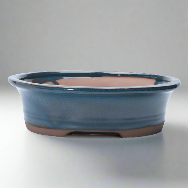 20cm Glazed Bonsai Pot | Oval | 20cm x 17cm x 6cm | Blue