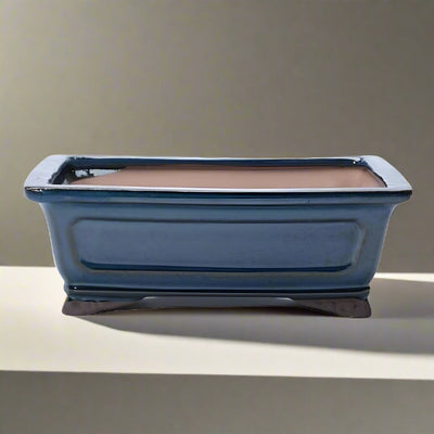20cm Glazed Bonsai Pot | Rectangle | 20cm x 17cm x 6cm | Blue - Yorkshire Bonsai