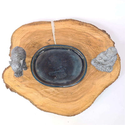 20cm Glazed Drip Tray | Oval | Blue - Yorkshire Bonsai