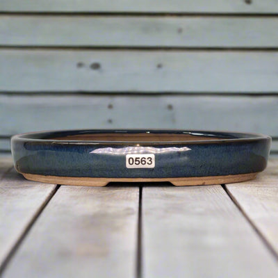 21cm Glazed Bonsai Pot | Oval | 21cm x 16cm x 3cm | Blue - Yorkshire Bonsai