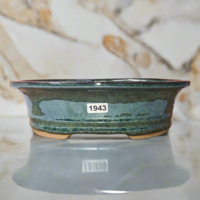 21cm Glazed Bonsai Pot | Oval | 21cm x 17cm x 6cm | Green - Yorkshire Bonsai