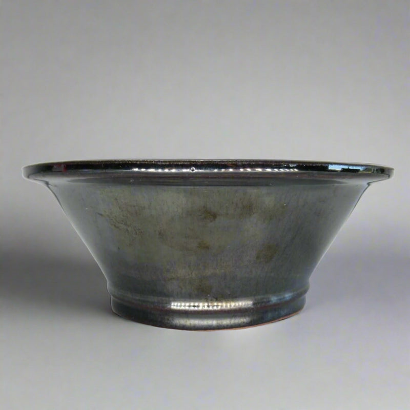 25cm Glazed Bonsai Pot | Round | 25cm x 10cm | Black / Silver