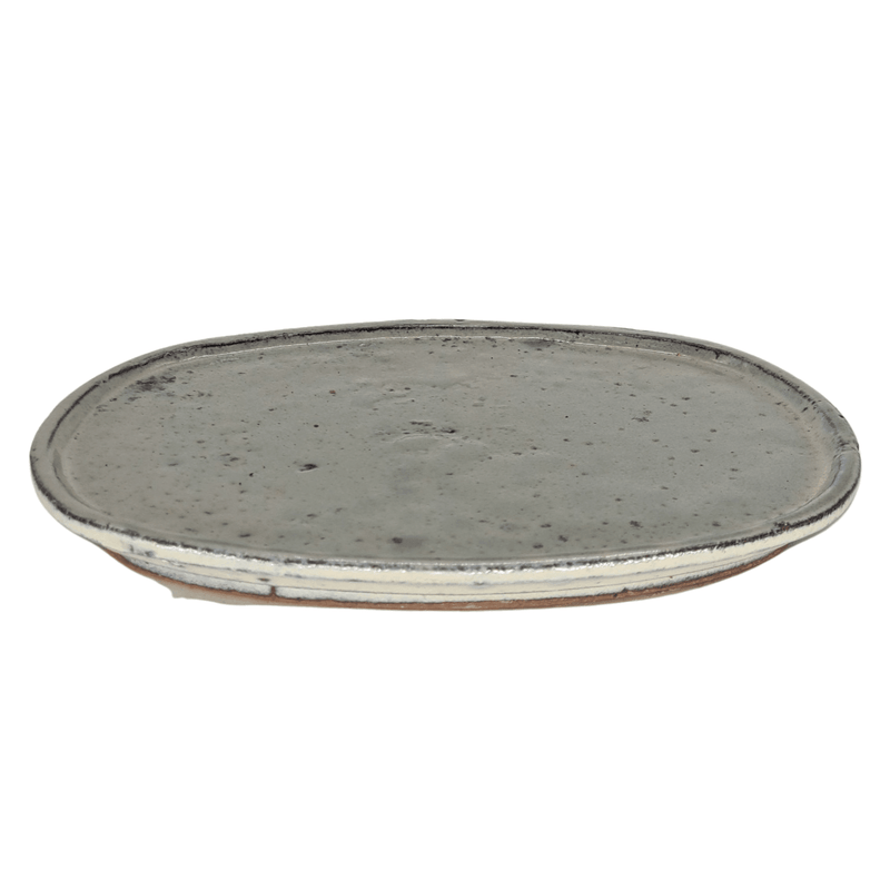 25cm Glazed Bonsai Pot Drip Tray | Oval | White - Yorkshire Bonsai
