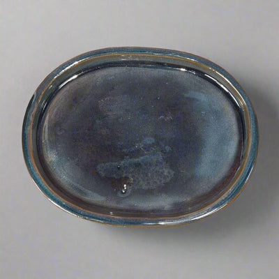 26cm Glazed Drip Tray | Oval | Blue - Yorkshire Bonsai