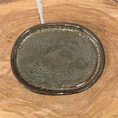 26cm Glazed Drip Tray | Oval | Green - Yorkshire Bonsai