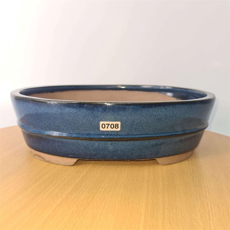 31cm Glazed Bonsai Pot | Oval | 31cm x 24cm x 8cm | Blue - Yorkshire Bonsai