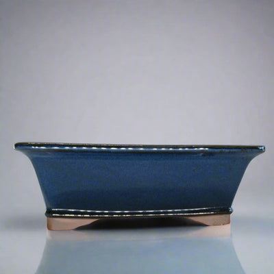 31cm Glazed Bonsai Pot | Rectangle | 31cm x 26cm x 10cm | Blue - Yorkshire Bonsai
