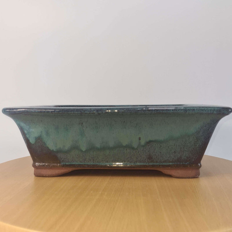 31cm Glazed Bonsai Pot | Rectangle | 31cm x 26cm x 10cm | Green - Yorkshire Bonsai