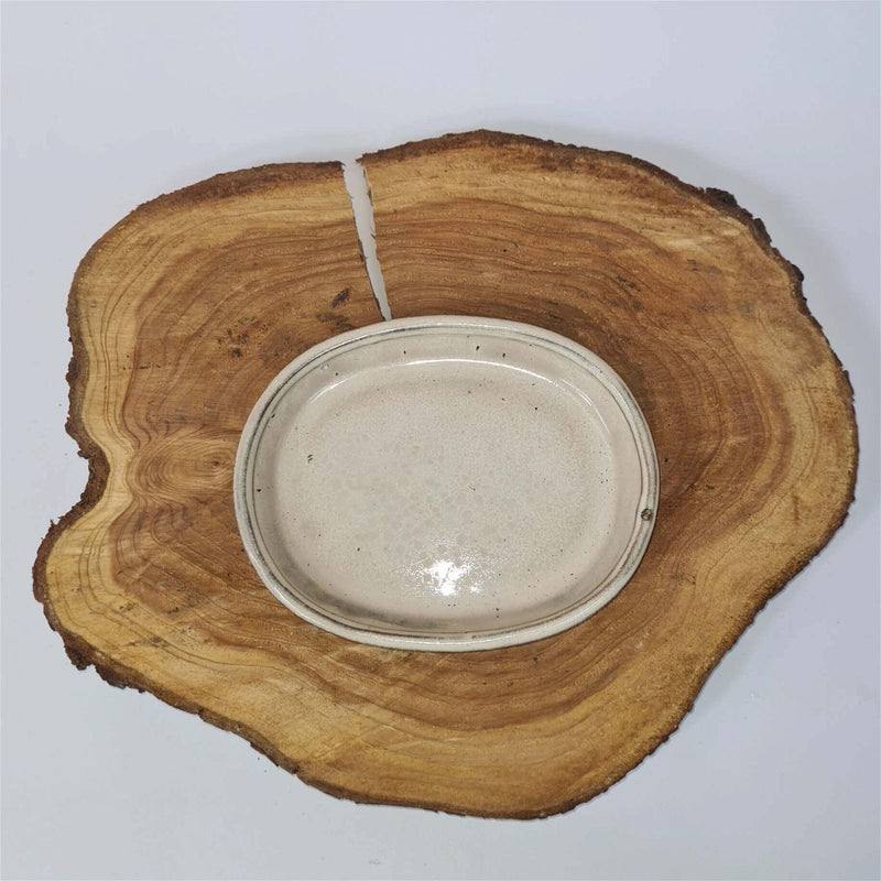 31cm Glazed Drip Tray | Oval | White - Yorkshire Bonsai
