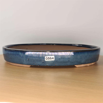 32cm Glazed Bonsai Pot | Oval | 32cm x 22cm x 4.5cm | Blue - Yorkshire Bonsai