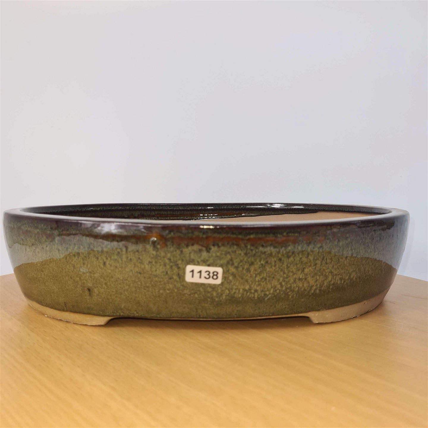 32cm Glazed Bonsai Pot | Oval | 32cm x 26cm x 7cm | Green - Yorkshire Bonsai