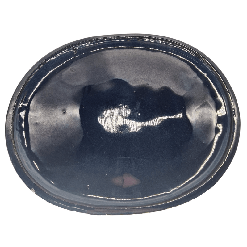 36cm Glazed Bonsai Pot Drip Tray | Oval | Blue - Yorkshire Bonsai