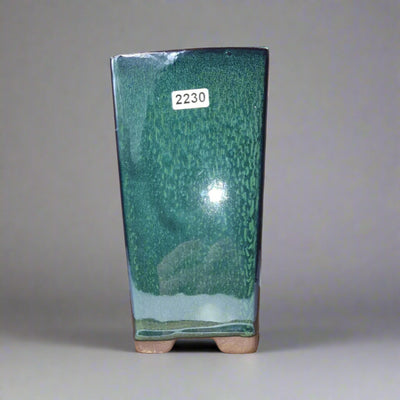 9cm Glazed Bonsai Pot | Cascade | 9cm x 17cm | Dark Green - Yorkshire Bonsai